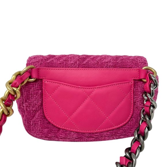 CHANEL 2020 Pink Tweed & Lambskin Leather Chanel 19 Belt Bag Tri-Color HW - Picture 4 of 13
